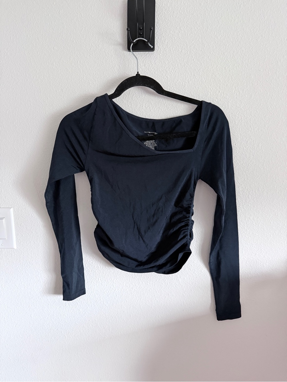 Free People Black Long-Sleeve Ruched Side Women's Top